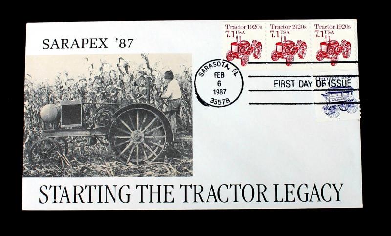 US Stamp Sc# 2127 & 1897 P#5 Combo FDC SARAPEX '87 Starting the Tractor Legacy