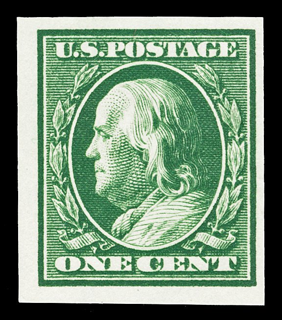 Scott 343 1908 1c Franklin Imperf Mint F-VF OG H Cat $4.50