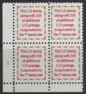 2521 (4c) F Make-up A33 LL Plate Block