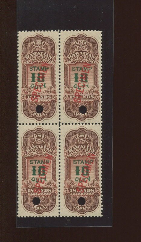 Hawaii R16 Revenue Specimen Mint Block of 4 Stamps NH (Stock BZ 993) R16S