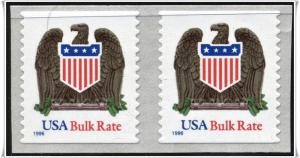 SC#2907 (10¢) Eagle & Shield Coil Pair (1996) SA