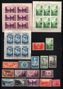 UNITED STATES 1934 SET OF 16 STAMPS & 3 SHEETS OF 6 STAMPS MNH