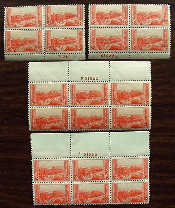 USA, Scott 740-746, misc plate blocks