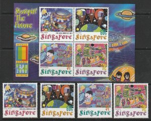 2000 Singapore -Sc 943-6a - 4 singles/SS - MNH VF - Stampin' the future