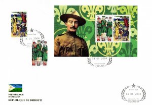 Djibouti 2004 Scouts/1st.Baron Baden-Powell Set (2) + 1 S/S Perforated FDC