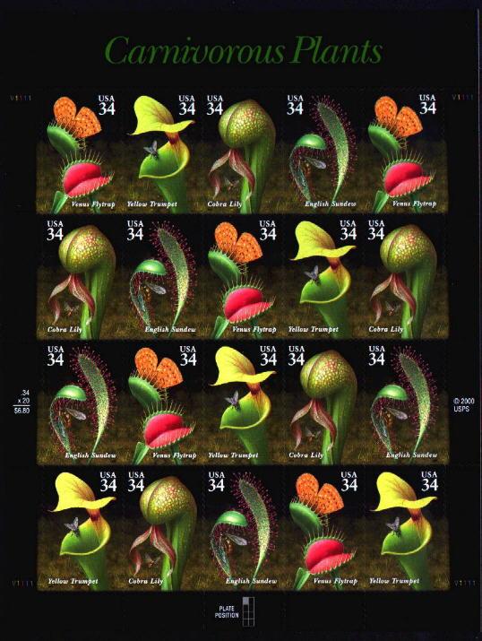 3528-3531 3531a CARNIVOROUS PLANTS UNFOLDED PANE MNH