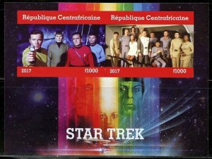 CENTRAL AFRICA 2017  STAR TREK IMPERFORATE  SET OF TWO  SHEETS  OF TWO MINT NH