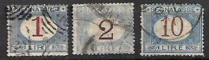 ITALY STAMPS. 1870-1925 , POSTAGE DUE, 1L, 2L, 10L, USED