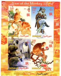 Somalia 2004 YEAR OF THE MONKEY Chinese New Year 2004 Sheetlet IMPERFORATED MNH