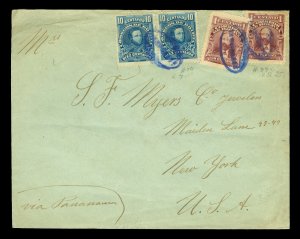 BOLIVIA 1903 multiple franking cvr to NY, US  via Panama  Peru (Callao)transit