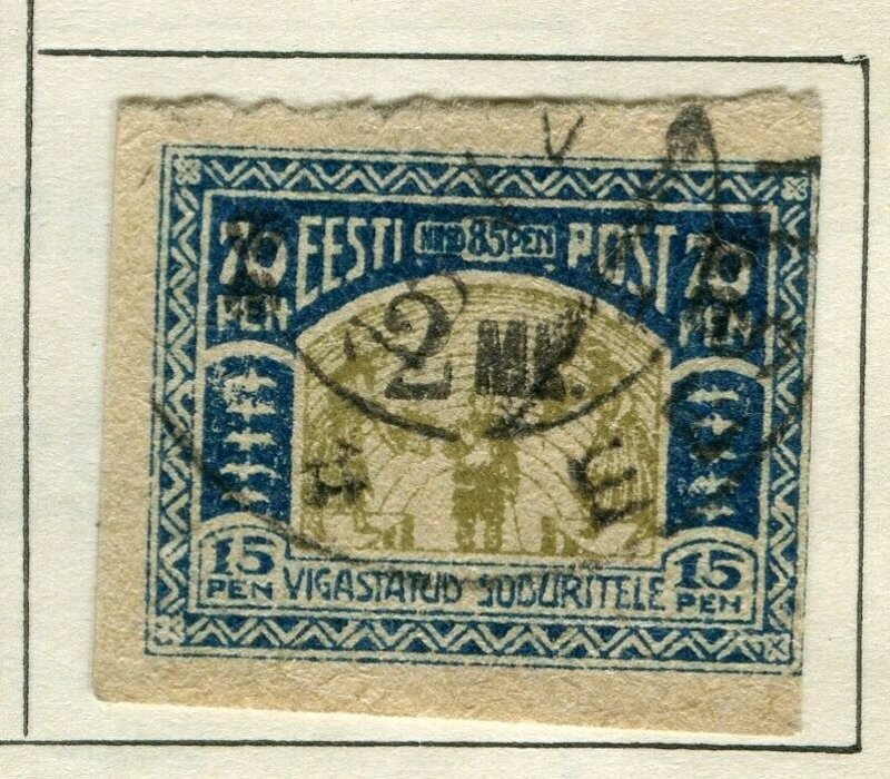 ESTONIA;  1920 early Imperf surcharged issue fine used 2M. value