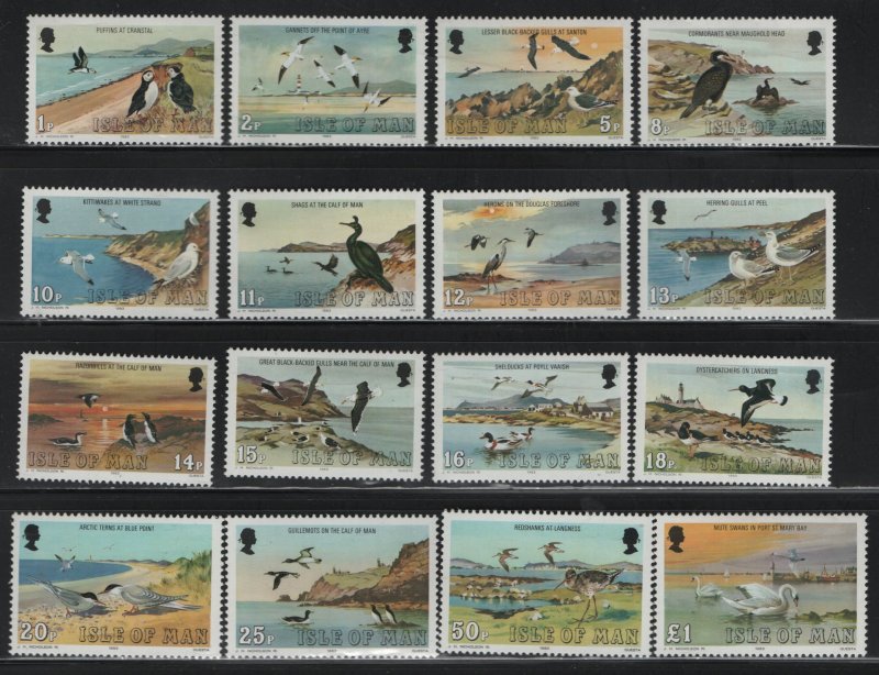 ISLE OF MAN, 224-239, SET (16), MNH, 1983, MARINE BIRDS