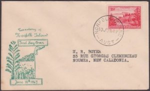 NORFOLK IS 1947 Ball Bay 2½d on FDC to New Caledonia........................X193 