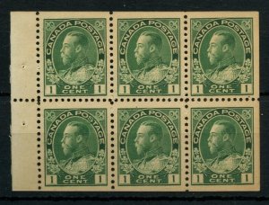 ?#104a One cent green Admiral pane 6, VF MNH, 1stp lite bend Cat$40 Canada mint