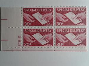 SCOTT # E21 PLATE BLOCK OF 4 30 CENT SPECIAL DELIVERY MINT NEVER HINGED GEM !!!