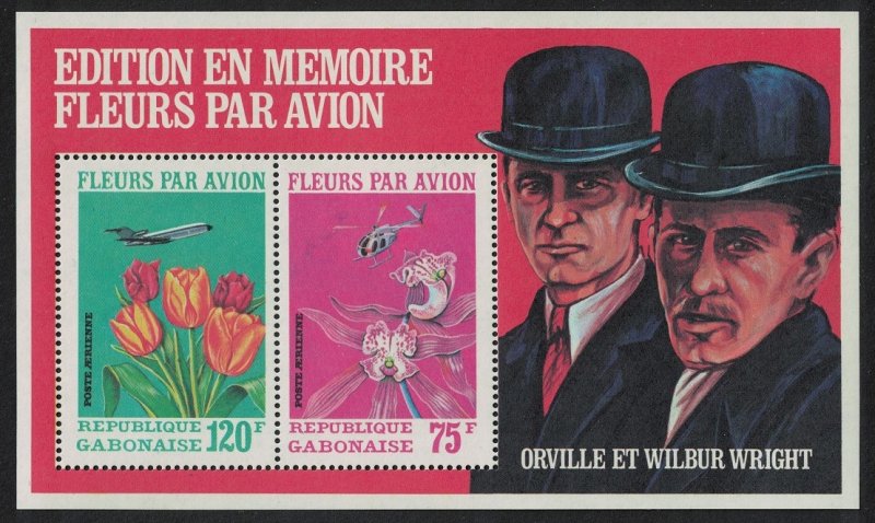 Gabon Brothers Wright Helicopter Flowers by MS 1971 MNH SG#MS416