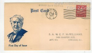 1929 VINTAGE FDC 654-21A THOMAS EDISON ON SCARCE ROESSLER POSTCARD NICE $75