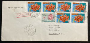 1974 Phnom Penh Cambodia Monaco Consulate Airmail Cover To Davis CA USA