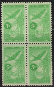 1954 Cuba Stamps Sc C96 Plane and Sugar Cane Block 4 MNH