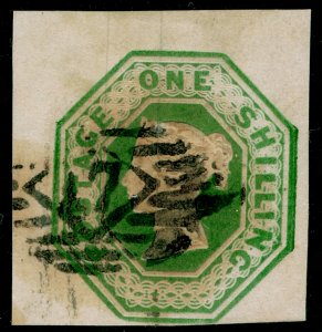 SG55, 1s green, CUT SQUARE, FINE USED. Cat £1000. 