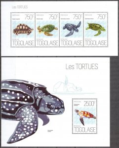 Togo 2013 Reptiles Turtles sheet + S/S MNH