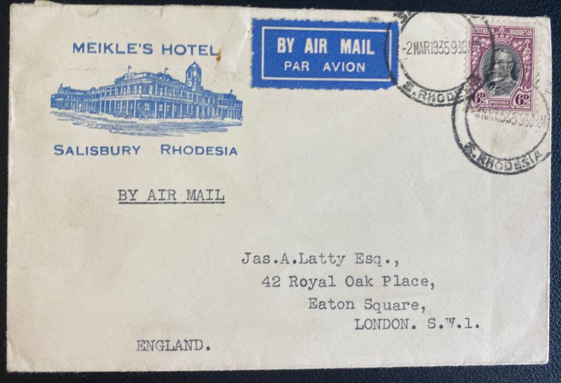 1935 Salisbury Southern Rhodesia Airmail Advertising Cover To London England