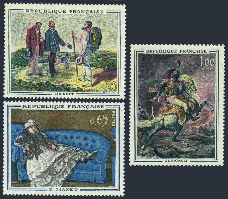 France 1049-1051,MNH.Michel 1415-1417. Art 1962.Courbet,Edouard Manet,Gericault.