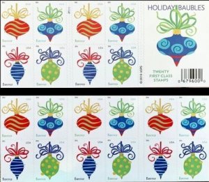 2011 44c Forever Holiday Baubles, Booklet of 20 Scott 4571-4574 Mint F/VF NH