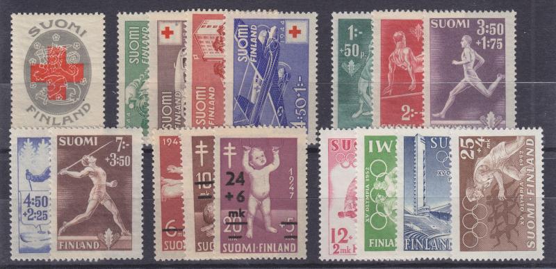 Finland Sc B1/B113 MNH. 1922-52 Semi-Postals, 5 complete sets, VF