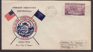 1936 Oregon Territory 100 years Sc 783-24 FDC Clifford cachet Walla Walla WA (X