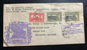 1941 Trinidad & Tobago First Flight Cover FFC To Leopoldville Belgian Congo