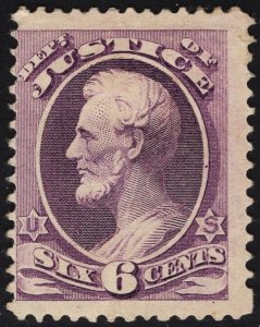 US #O28 6c Purple Dept. of Justice MINT Hinged SCV $310.00