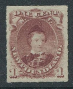 1876-9 Newfoundland rouletted, 1c lake purple (SG40),