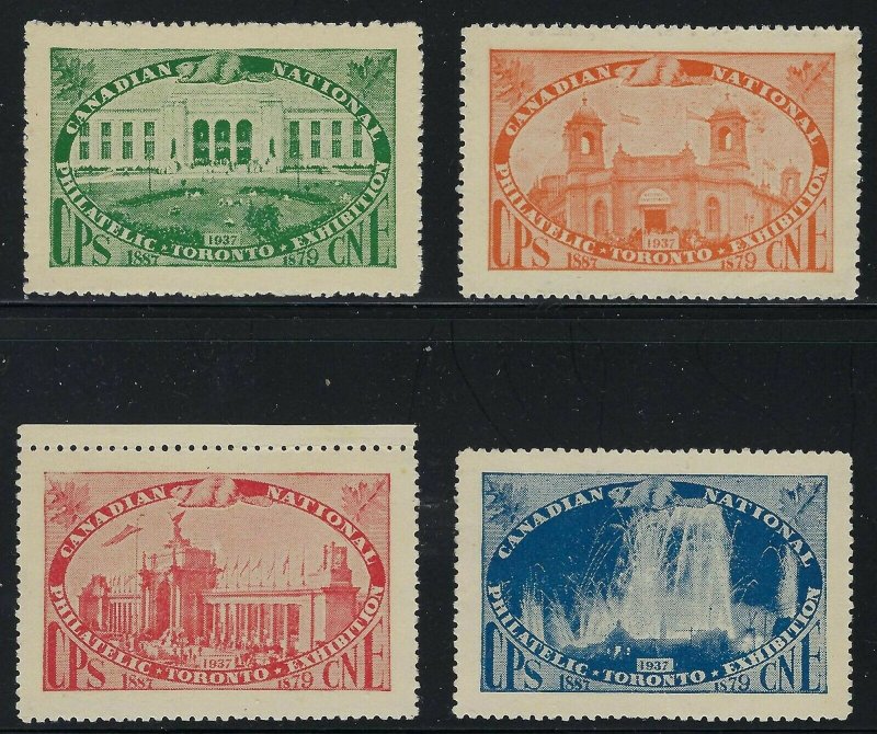 1937 Canadian National Philatelic Exhibition in Toronto - 4 mint Poster Stamps
