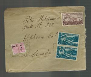 1948 Tomatic Mandate Romania Cover to CAnada Revenue Stamps