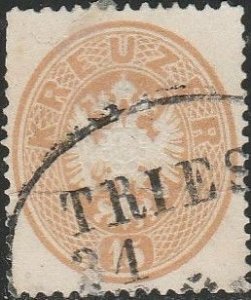 Austria, #21 Used From 1863,  CV-$18.00  trimmed corner 1/6 Cat