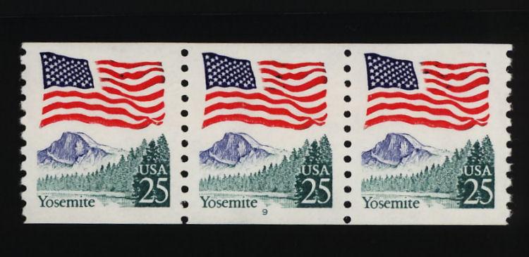 2280  25c Flag Over Yosemite PNC # 9 strip of 3 MNH
