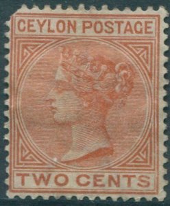 Ceylon 1883 SG146 2c pale brown QV crown over CA wmk torn corner MH (amd)