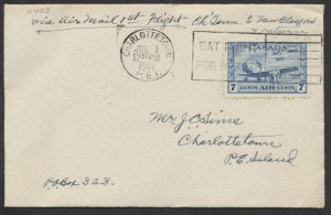 1944 AAMC #4403a Charlottetown PEI - New Glasgow NS Round Trip Flight Cover