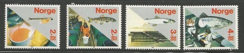 NORWAY B70, a-d, MNH SINGLES FROM SOUVENIR SHEET SALMON INDUSTRY