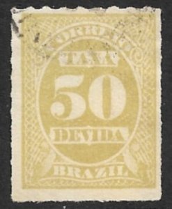 BRAZIL 1890 50r Rouletted Postage Due Sc J12 VFU