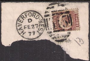 GB 1870 – 79 QV 1/2d Red Bantam ( J & I ) Plate 13 SG 49 CV £30 ( K903 )