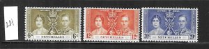 SEYCHELLES SCOTT #122-124 1937 GEORGE VI CORONATION ISSUE - MINT LIGHT HINGED