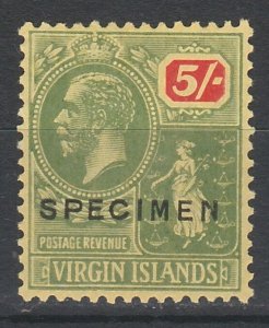 BRITISH VIRGIN ISLANDS 1922 KGV BADGE SPECIMEN 5/- WMK MULTI SCRIPT CA