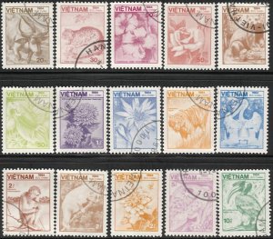 VIETNAM  1984 Sc 1464-78 cto set of 15 Flora & Fauna, Birds VF