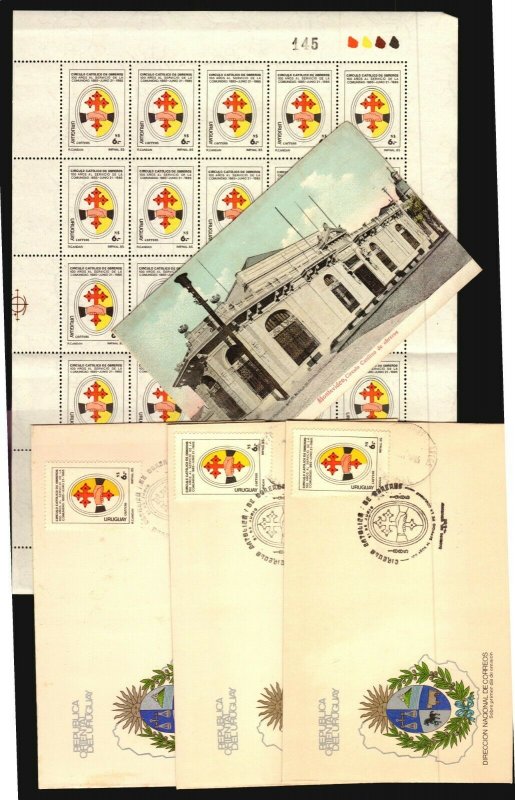 Catholic Circle of Workers health Hospital Uruguay stamp FDC & Postcard ca 1900 