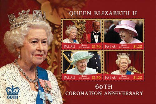 Palau -2013 -Queen Elizabeth II Coronation 60th Anniversary - Sheet of Four -MNH