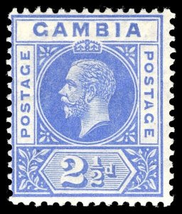 Gambia 1912 KGV 2½d deep bright blue showing the SPLIT A variety VFM. SG 90b.