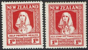 NEW ZEALAND 1929 HEALTH CHARITY 1D BOTH INSCRIPTIONS