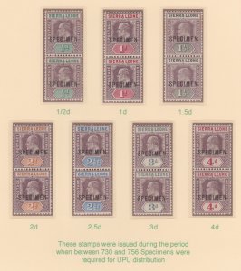 SIERRA LEONE 1903 KE7 Crown CA set of  13 OVERPRINTED SPECIMEN - some in pairs